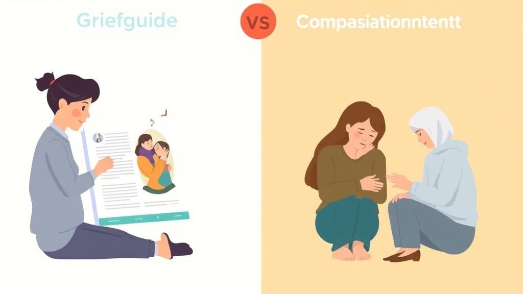 Illustration breaking down the fundamentals of griefguide vs Compassionate Friends