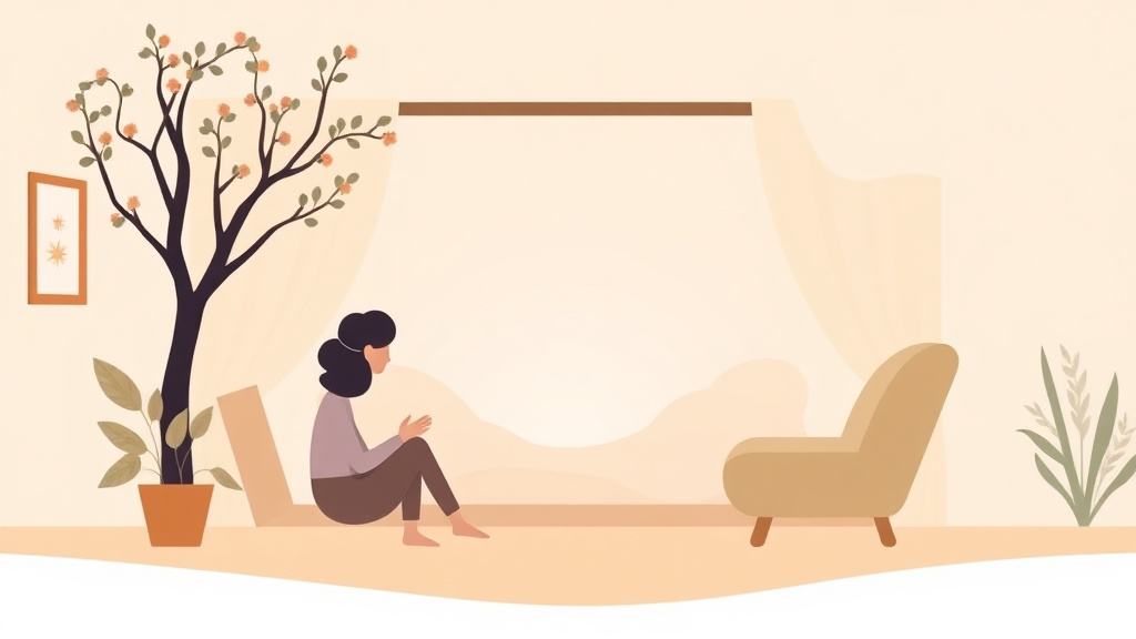 A professional illustration depicting guided Visualization for Grief