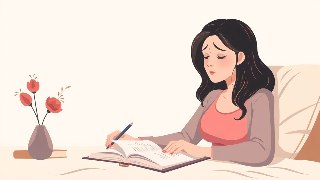 A professional illustration depicting journaling Through Anger in Grief