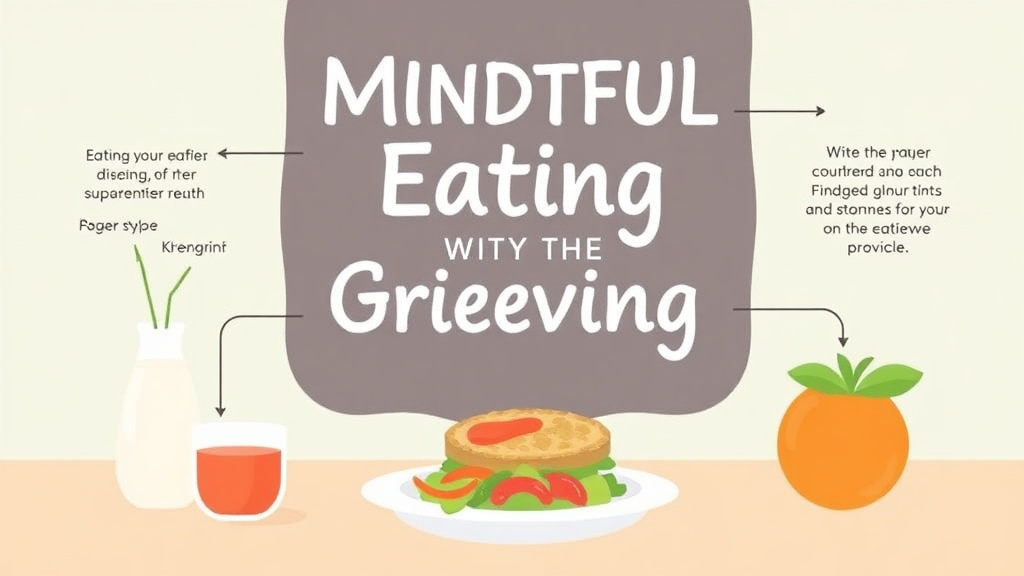 Action-oriented illustration showing how to apply mindful Eating While Grieving