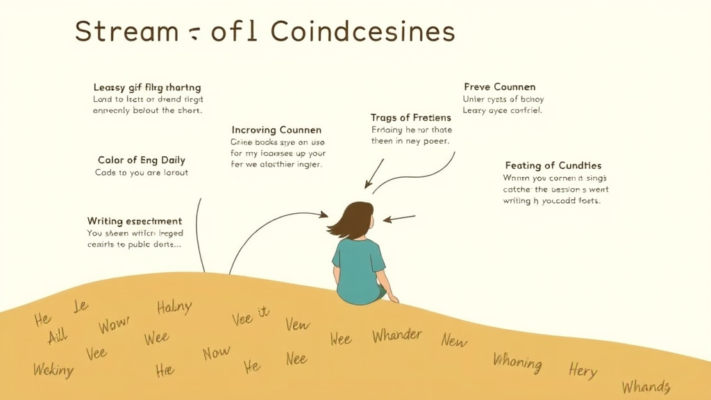 Action-oriented illustration showing how to apply stream of Consciousness Writing for Grief