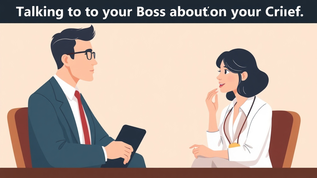Visual overview of talking to Your Boss About Your Grief with key concepts highlighted