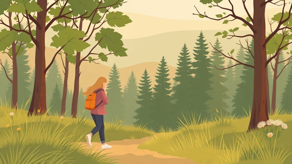 A professional illustration depicting walking in Nature for Grief Healing