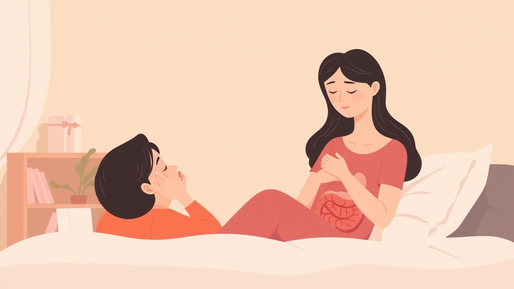 A professional illustration depicting grief and Digestive Problems