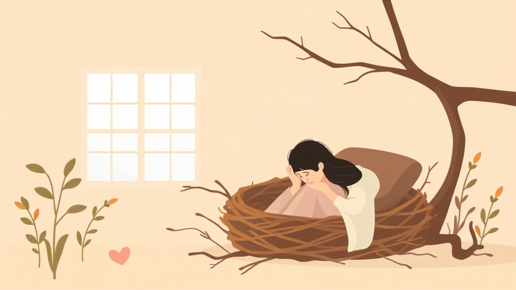 Visual overview of empty Nest Grief and Loss with key concepts highlighted