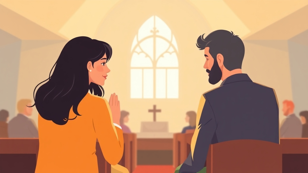 A professional illustration depicting first Sunday Without Them at Church
