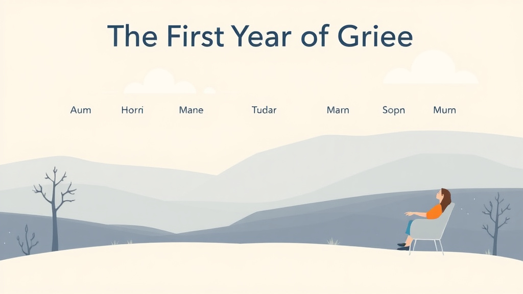 Illustration breaking down the fundamentals of first Year of Grief Month by Month