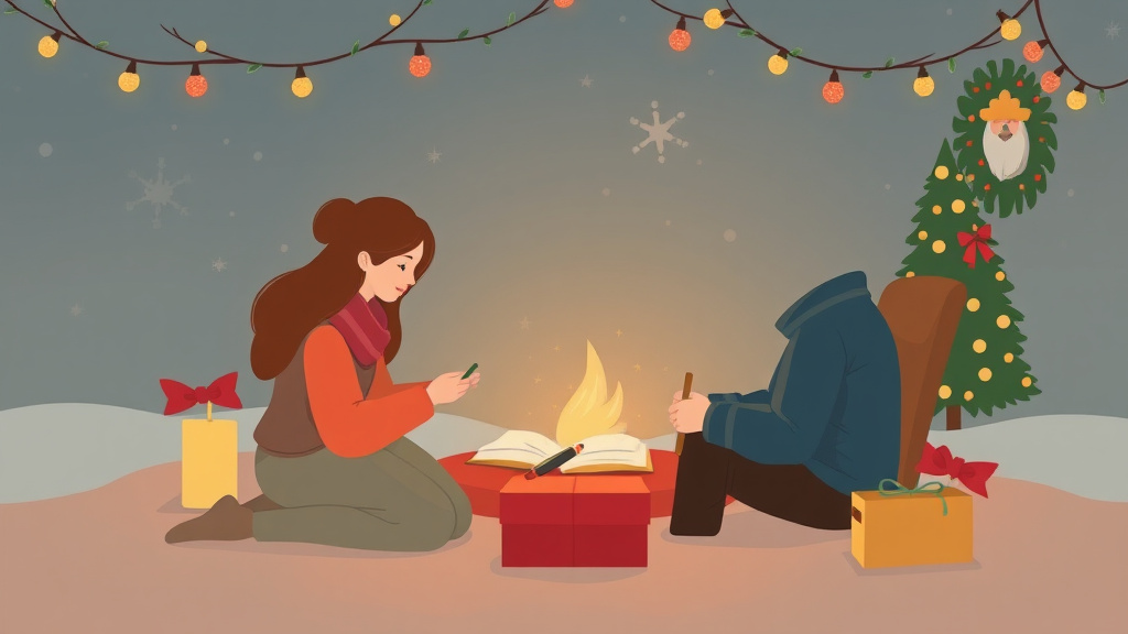A professional illustration depicting writing Holiday Cards After a Death