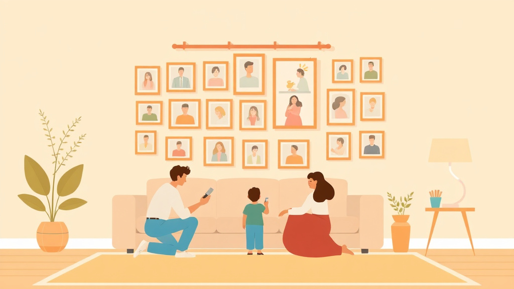 Clear illustration of creating a Family Memory Wall with supporting details