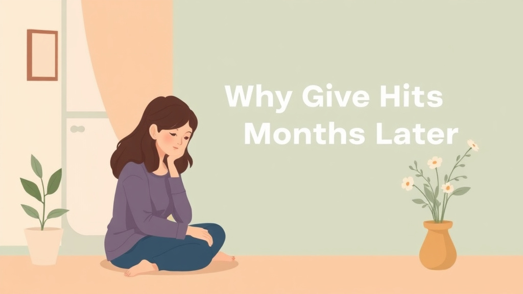 Educational graphic covering the essentials of why Grief Hits Months Later